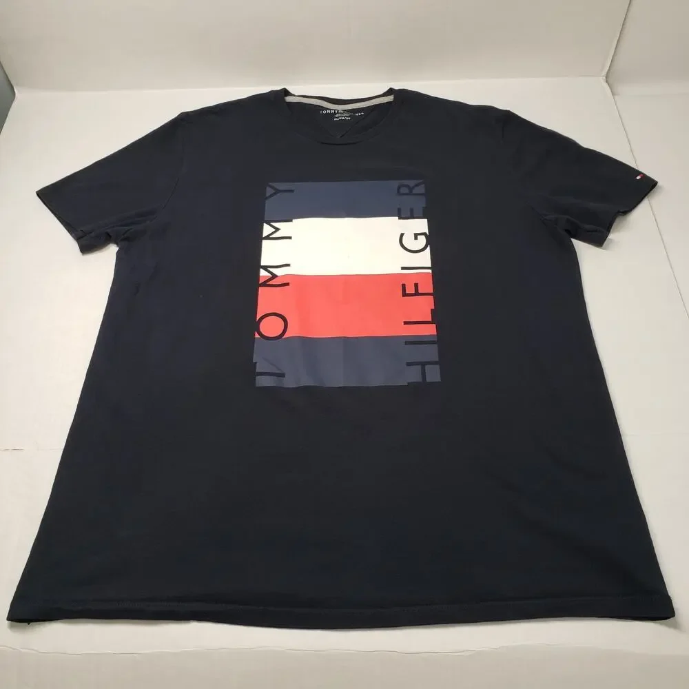 Tommy Hilfiger T-Shirt Mens XL Blue Logo Short Sleeve Crew Neck Graphic Tee Flag - Picture 11 of 16